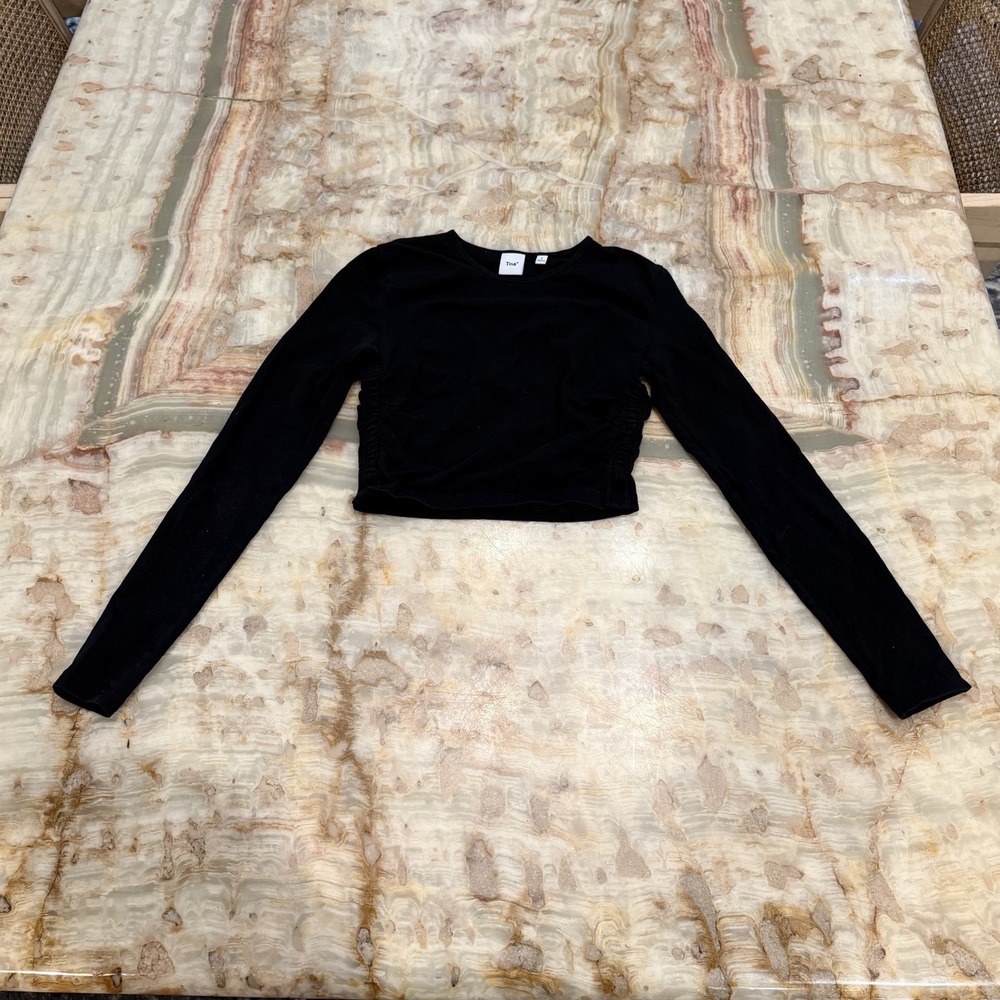 Aritzia TNA Black Ruched Side Long Sleeve Crop Top Women's‎ Small